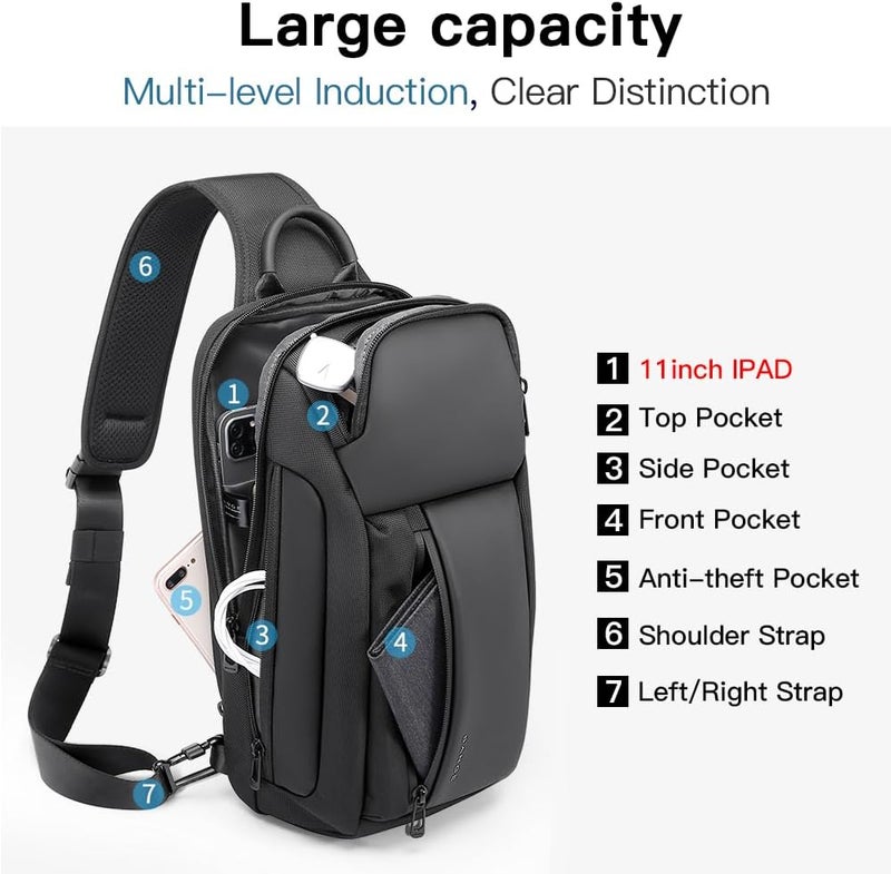 BANGE Men's Crossbody Backpack - Waterproof Shoulder Bag for Travel, Hiking & Daily Commute - Image 2